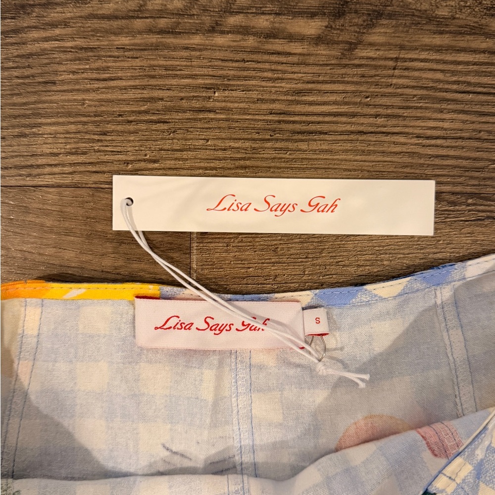 Lisa Says Gah Light Blue Gingham Fruit & Kitchen Print Midi Skirt - Picture 4 of 5